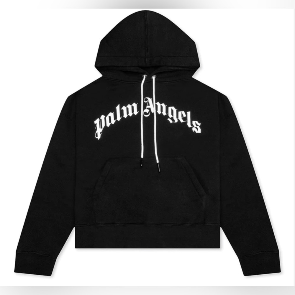 Palm Angels Curved Logo Hoodie in Black/White size L